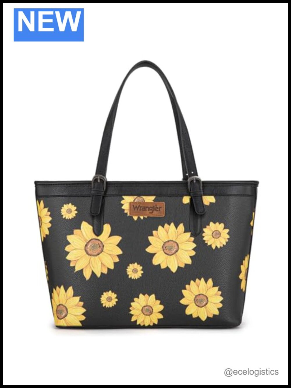 Vegan Leather Wrangler Tote Bag with Sunflower Print Shoulder Bag